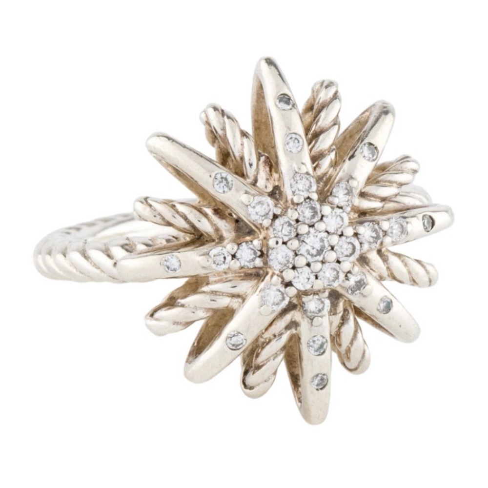 David Yurman Silver Diamond Starburst Ring